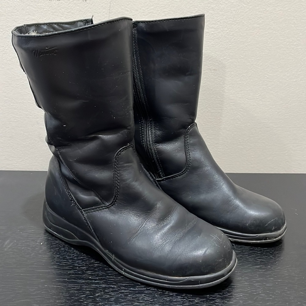 Martino Black Leather Calf High Boots with Wool Lining